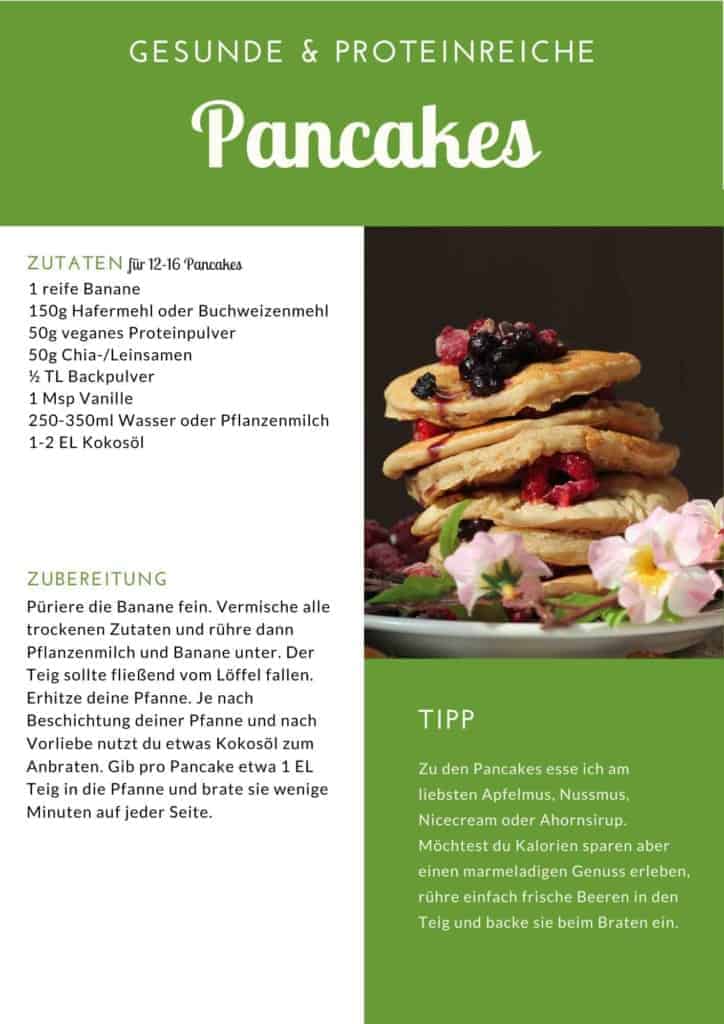 Vegane Protein-Pancakes mit extra viel Protein. Hier kommt ein leckeres Rezept für proteinreiche Pfannkuchen. Glutenfrei, laktosefrei, nussfrei und gesund. 